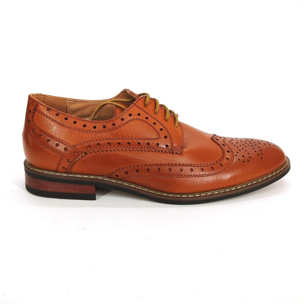 Bruno Homme Mens Prince-3 Faux Leather Oxford Shoes Wingtip Lace Up Cognac 7 New